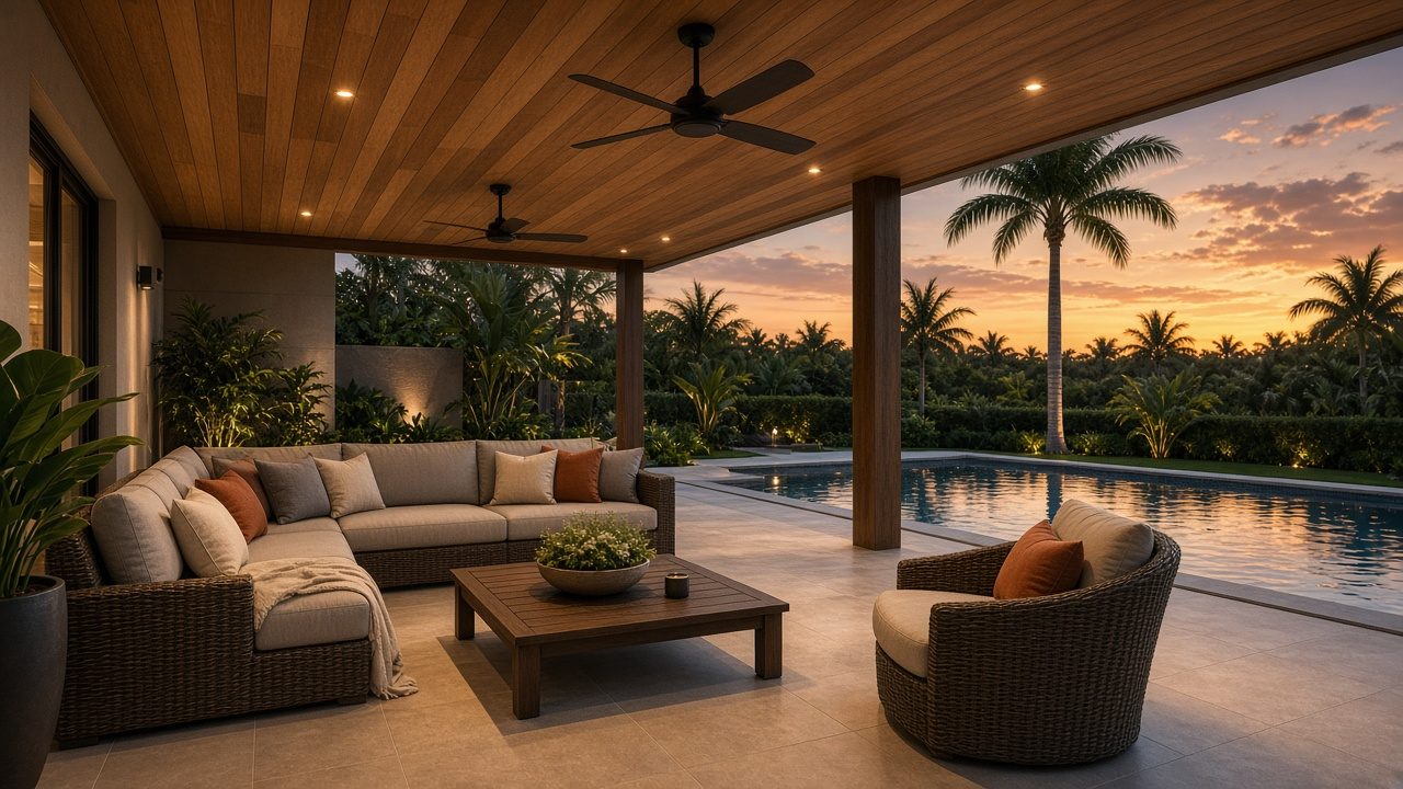 Design rendering: lanai wood ceiling concept